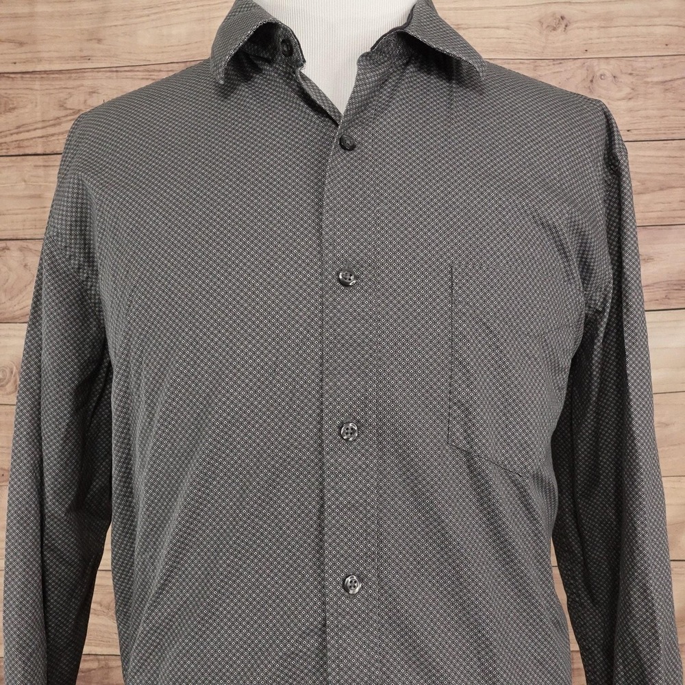 Tasso Elba Shirt Mens 2XL Gray Geometric Long Sleeve Button-Up Cotton Casual